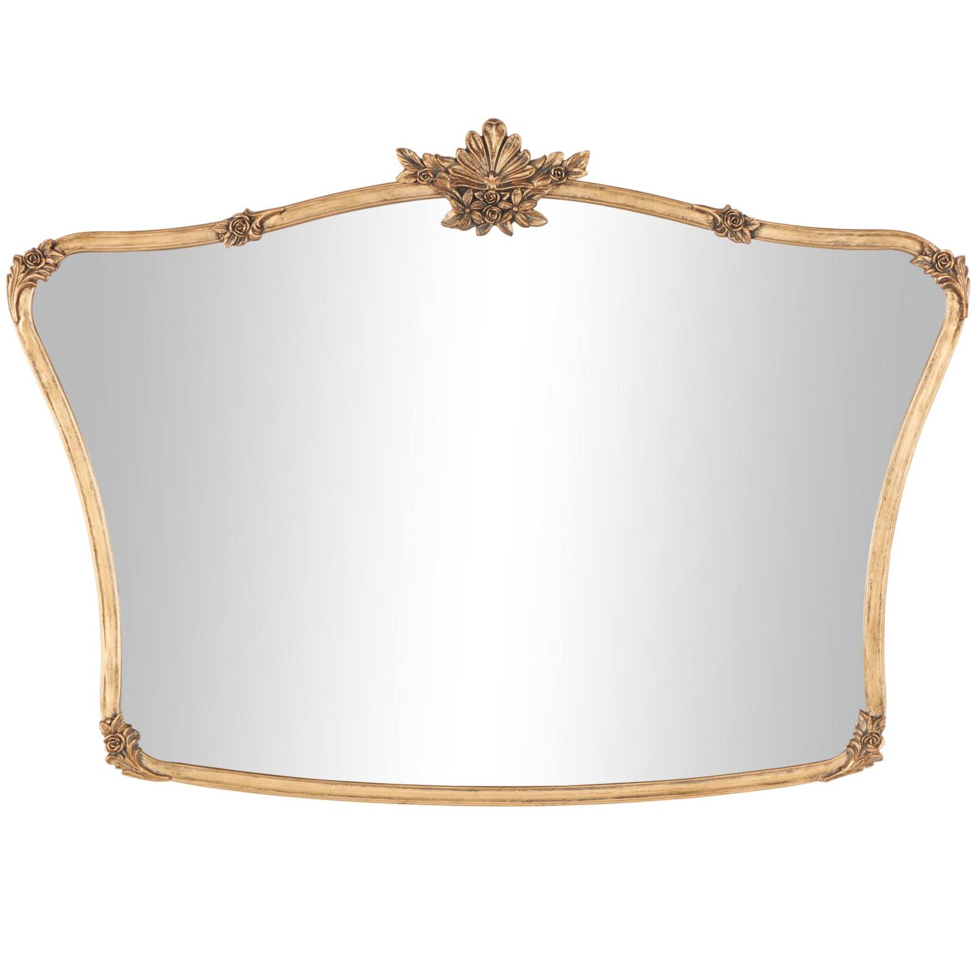 36" x 26" Gold Metal Floral Orante Antique Curved Wall Mirror